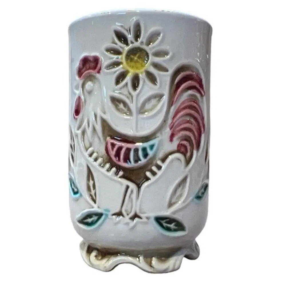Retro Napcoware Rooster Vase Makeup Brush Pen Toothbrush Holder Shabby Chic Cute